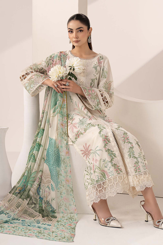 3 Piece Embroidered Lawn Suit for Women - Off-White