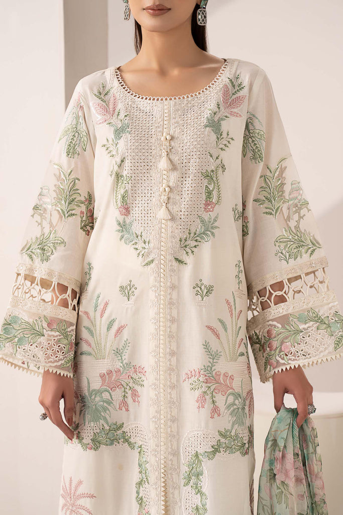 3 Piece Embroidered Lawn Suit for Women - Off-White