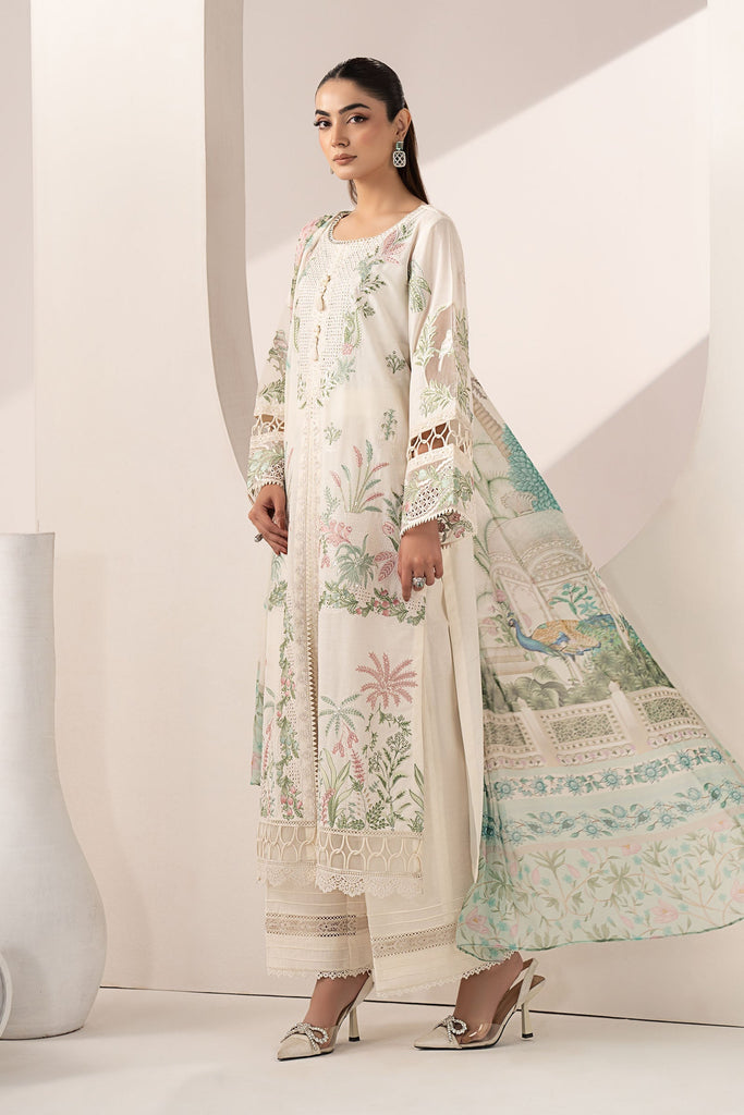 3 Piece Embroidered Lawn Suit for Women - Off-White
