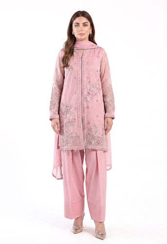 Maria.B 3 Piece Embroidered Cotton Net Suit – Pink