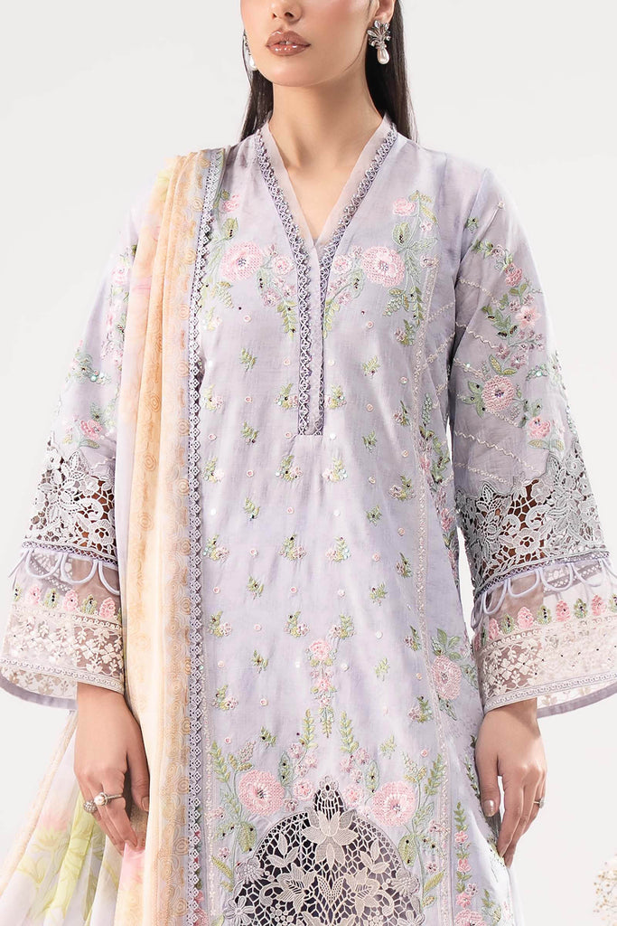 Dobby Lawn 3 Piece Embroidered Suit for Women - Blue