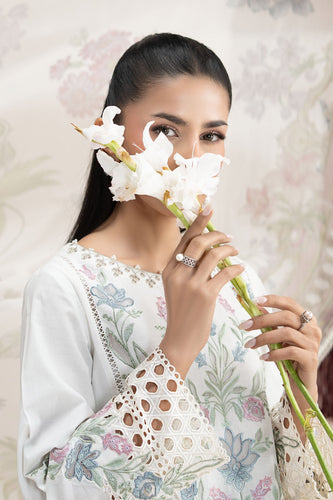 3 Piece Embroidered Lawn Suit for Women – White