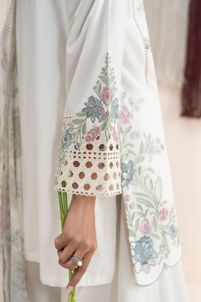 3 Piece Embroidered Lawn Suit for Women – White