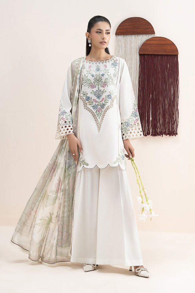 3 Piece Embroidered Lawn Suit for Women – White