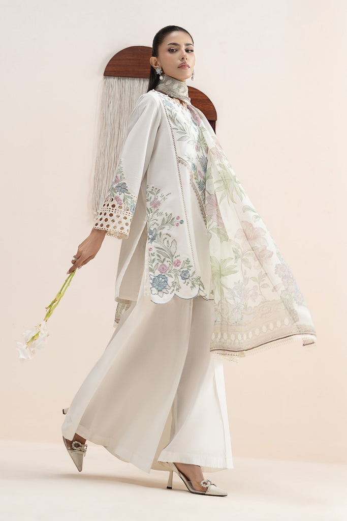 3 Piece Embroidered Lawn Suit for Women – White