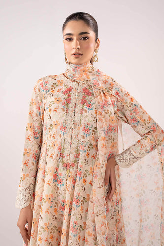 Beige 3 Piece Embroidered Lawn Suit for Women