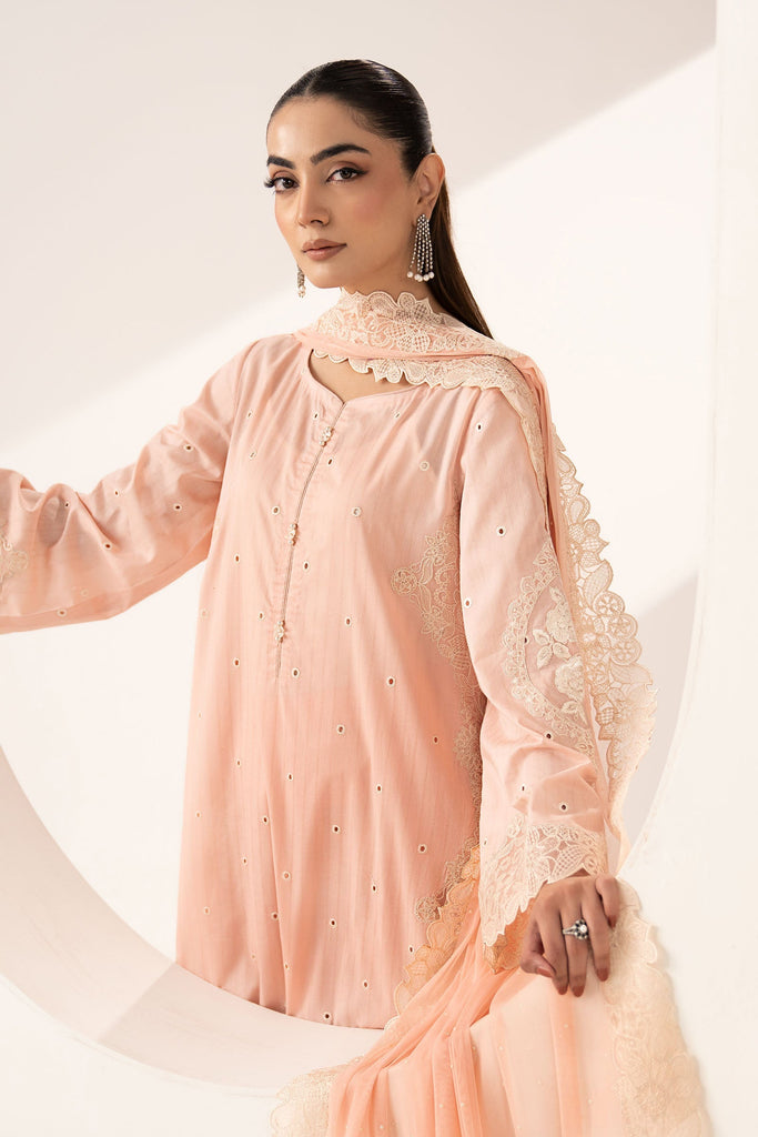 3 Piece Embroidered Dobby Lawn Suit for Women – Pink