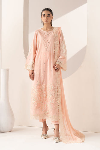 3 Piece Embroidered Dobby Lawn Suit for Women – Pink
