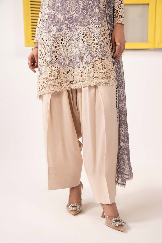Off-White Embroidered Silk 3 Piece Suit for Women