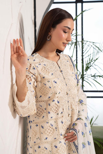 Printed Schiffli Lawn Suit for Women - Off White