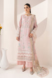 3 Piece Embroidered Paper Silk Suit in Pink