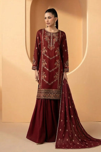 Maria.B Maroon Double Warp Silk 3 Piece Suit