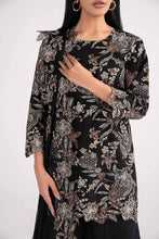 Load image into Gallery viewer, 3 Piece Dobby Lawn Suit with Culottes and Net Dupatta - Black