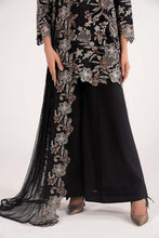 Load image into Gallery viewer, 3 Piece Dobby Lawn Suit with Culottes and Net Dupatta - Black