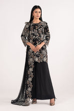 Load image into Gallery viewer, 3 Piece Dobby Lawn Suit with Culottes and Net Dupatta - Black