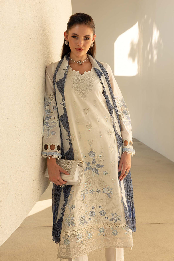 3 Piece Off-White Embroidered Lawn Suit for Women