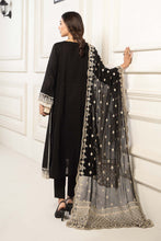 Load image into Gallery viewer, 3 Piece Embroidered Self Jacquard Suit for Women – Black