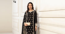 Load image into Gallery viewer, 3 Piece Embroidered Self Jacquard Suit for Women – Black