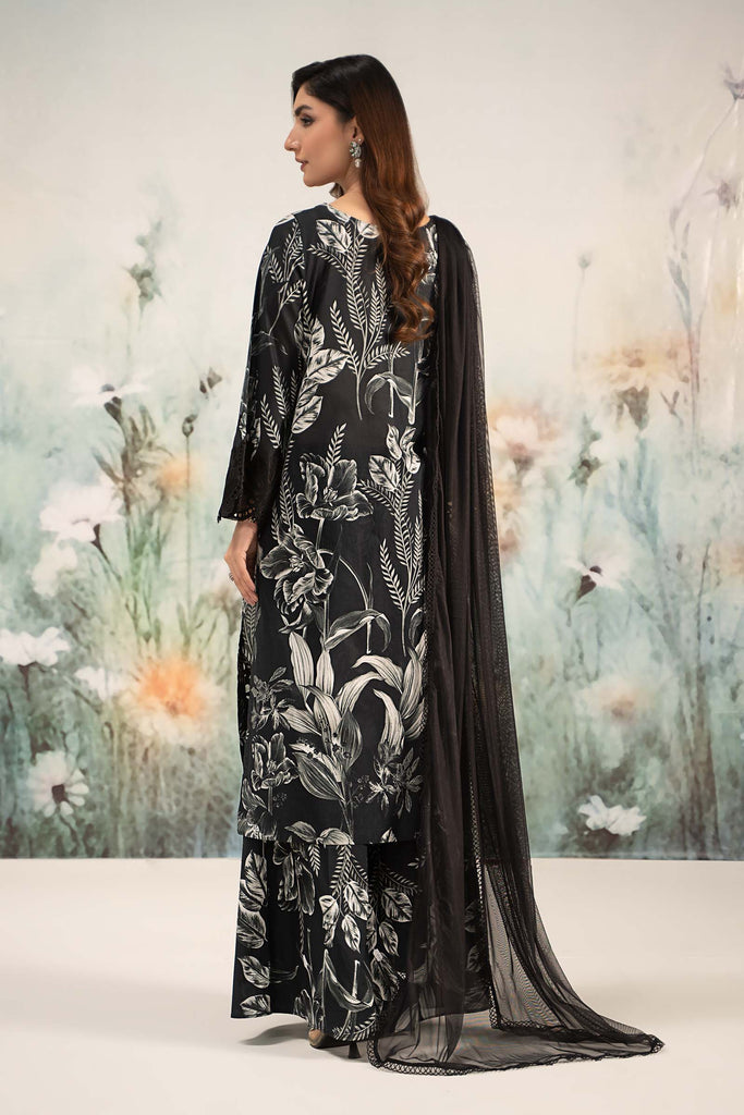 3 Piece Printed Lawn Suit for Women - Black