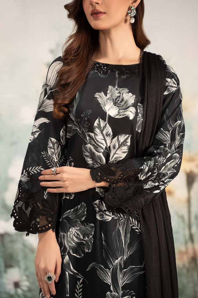3 Piece Printed Lawn Suit for Women - Black
