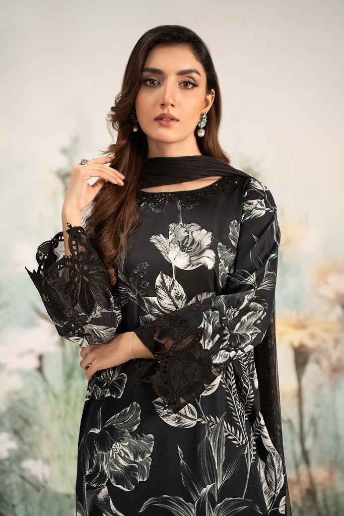 3 Piece Printed Lawn Suit for Women - Black