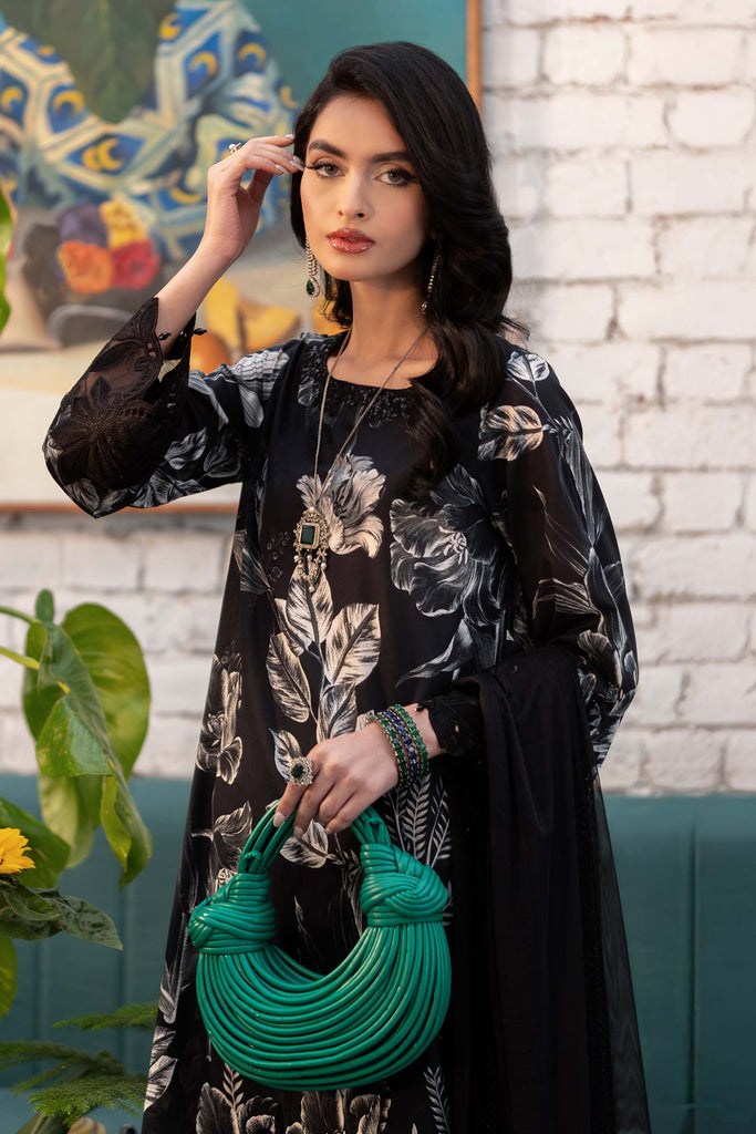 3 Piece Printed Lawn Suit for Women - Black