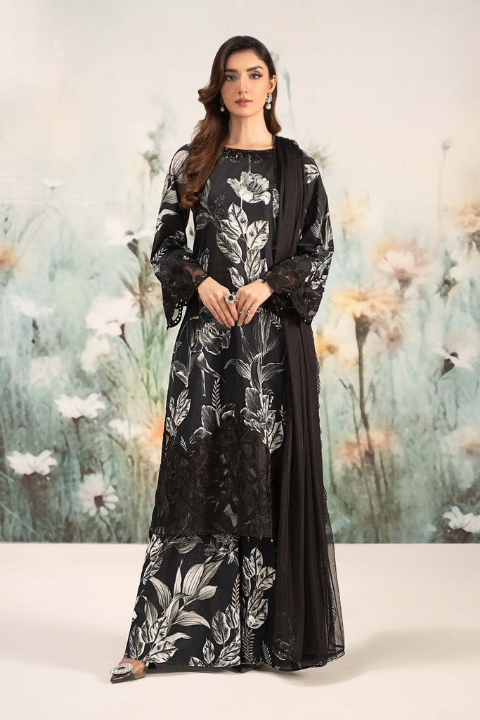3 Piece Printed Lawn Suit for Women - Black