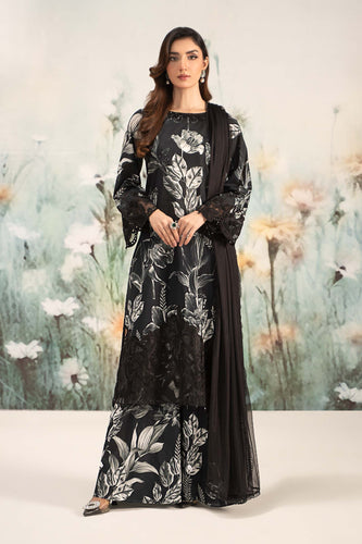 3 Piece Printed Lawn Suit for Women - Black
