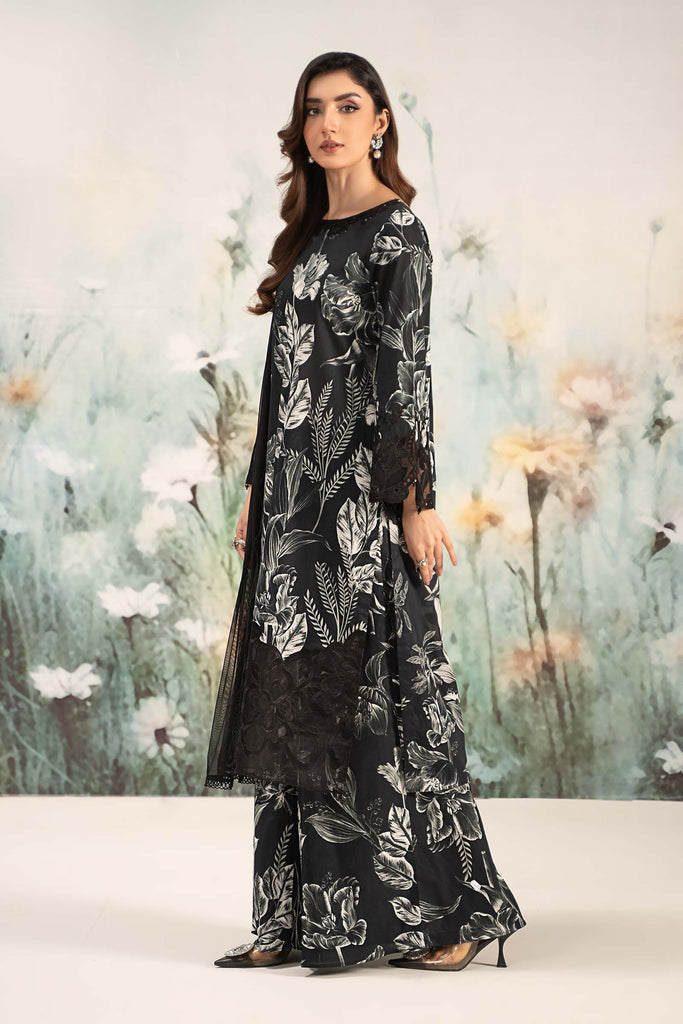 3 Piece Printed Lawn Suit for Women - Black
