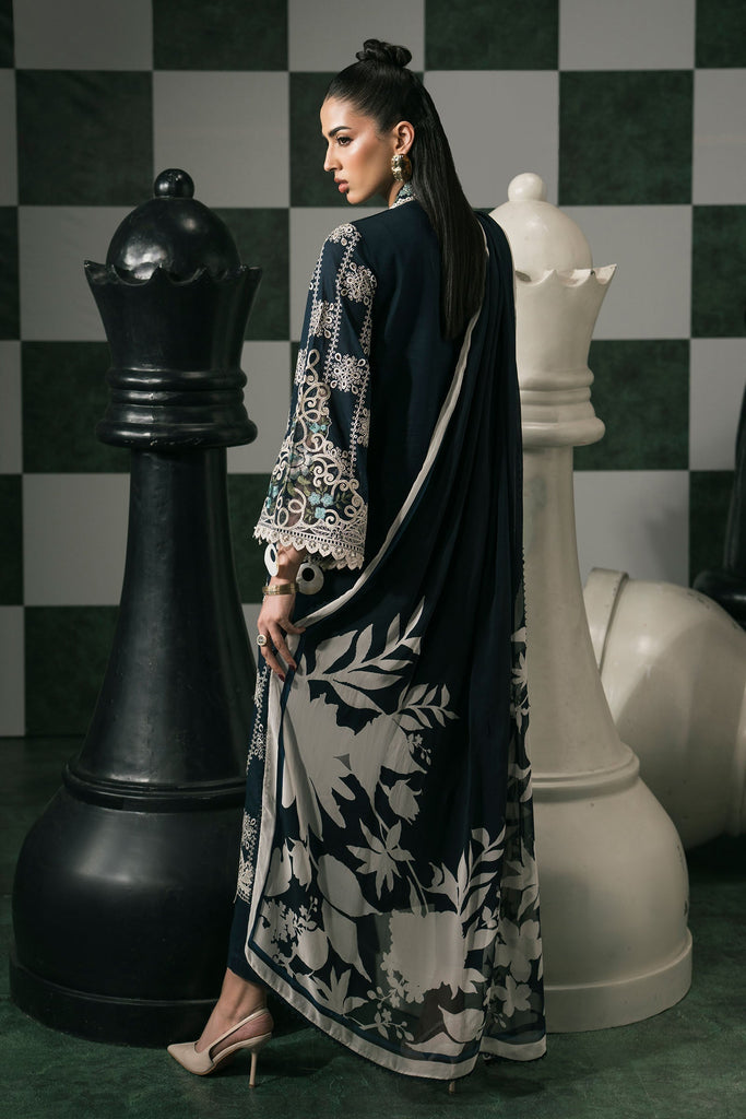 3 Piece Embroidered Lawn Suit in Blue for Women