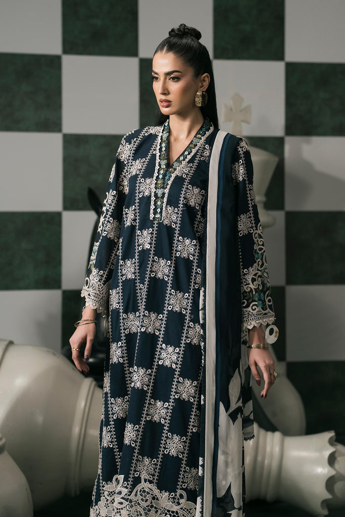 3 Piece Embroidered Lawn Suit in Blue for Women