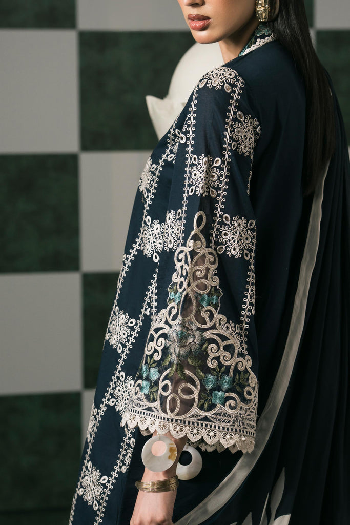 3 Piece Embroidered Lawn Suit in Blue for Women