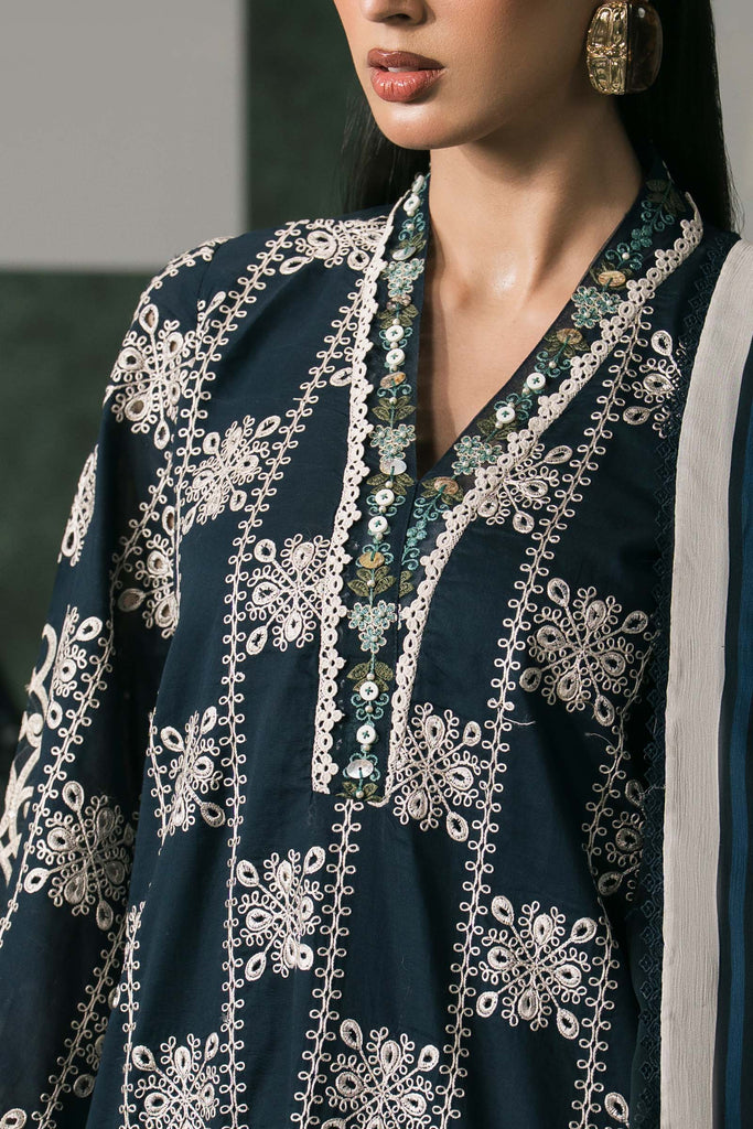 3 Piece Embroidered Lawn Suit in Blue for Women