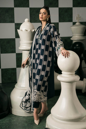 3 Piece Embroidered Lawn Suit in Blue for Women
