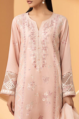 Embroidered Lawn Suit with Organza Dupatta - Pink