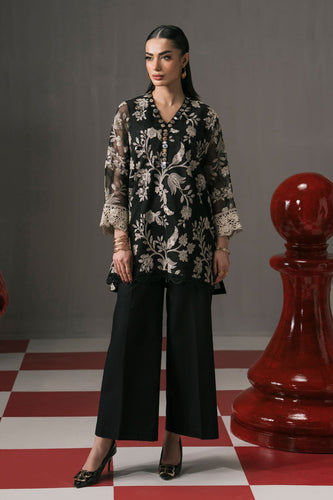 Maria.B 3 Piece Embroidered Cotton Net Suit – Black