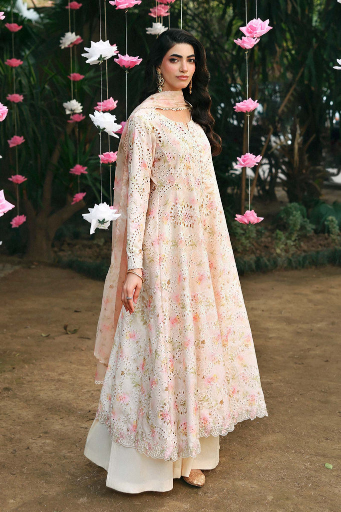 3 Piece Embroidered Beige Lawn Frock Suit
