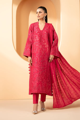 3 Piece Embroidered Lawn Suit – Magenta