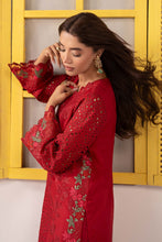 Load image into Gallery viewer, Red Dobby Lawn 3 Piece Embroidered Suit
