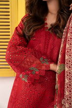 Load image into Gallery viewer, Red Dobby Lawn 3 Piece Embroidered Suit