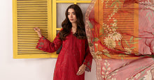 Load image into Gallery viewer, Red Dobby Lawn 3 Piece Embroidered Suit