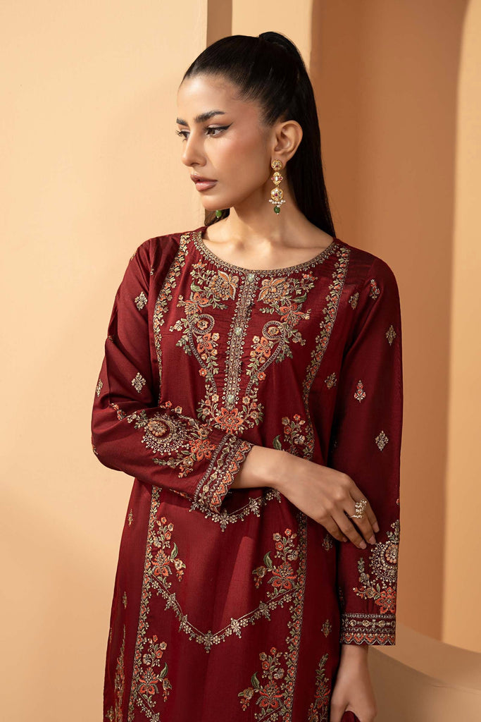 Maria.B Maroon Double Warp Silk 3 Piece Suit