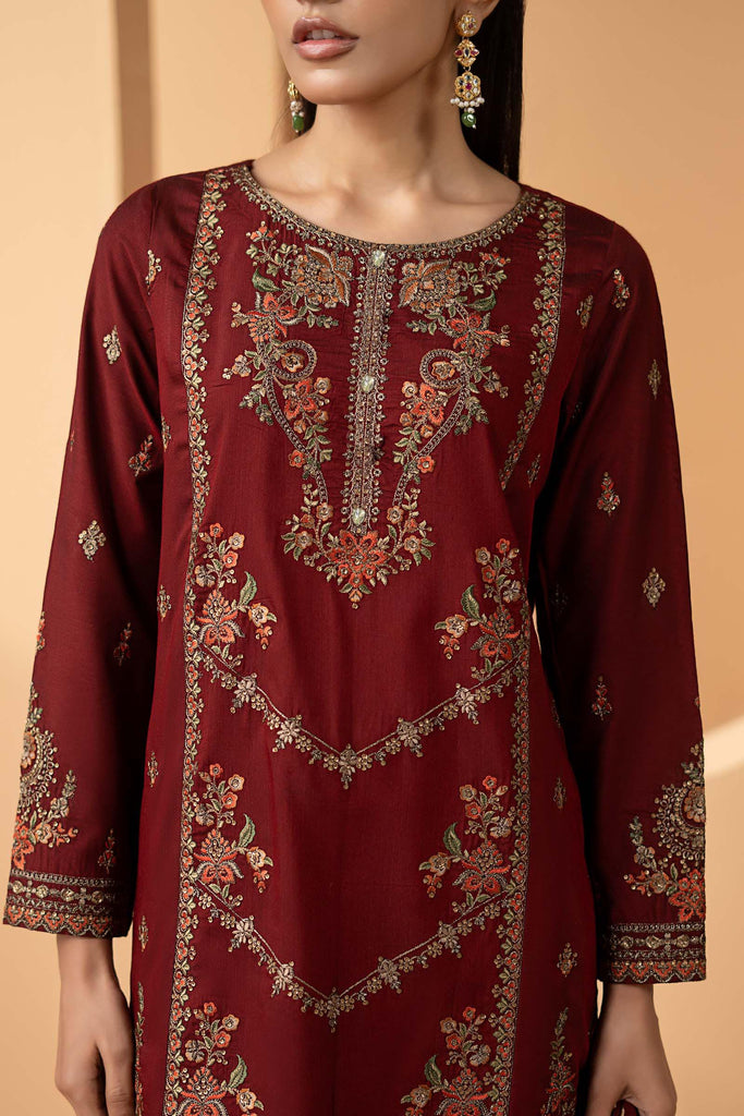 Maria.B Maroon Double Warp Silk 3 Piece Suit
