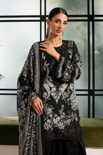 3 Piece Printed and Embroidered Lawn Suit - Black