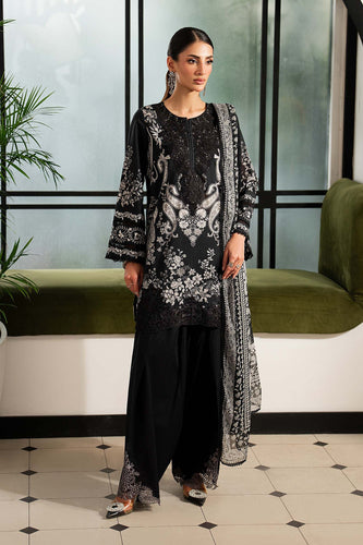 3 Piece Printed and Embroidered Lawn Suit - Black