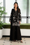 3 Piece Dobby Lawn Suit with Kashmiri Neckline - Black