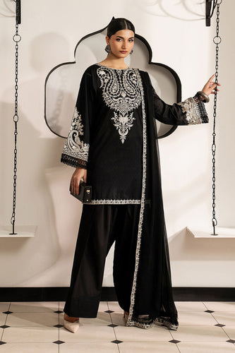 Farshi Shalwar Dobby Lawn 3 Piece Suit - Black