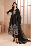 3 Piece Embroidered Frock Suit for Women - Black