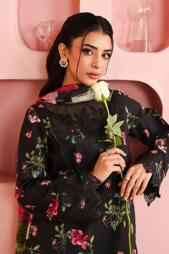 3 Piece Embroidered Cambric Suit - Black