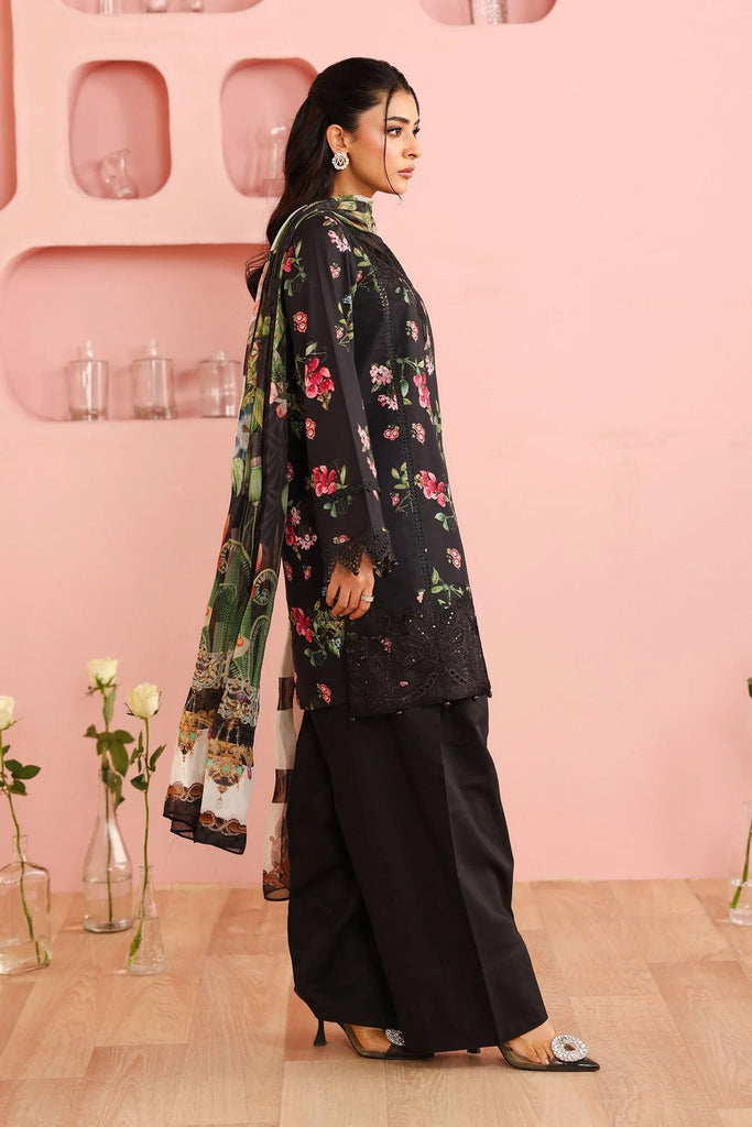 3 Piece Embroidered Cambric Suit - Black